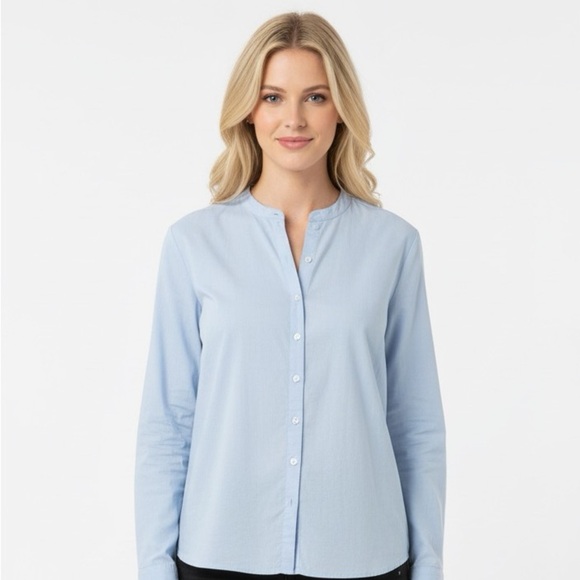 Ann Taylor size small blue hi low button down top - Picture 1 of 7